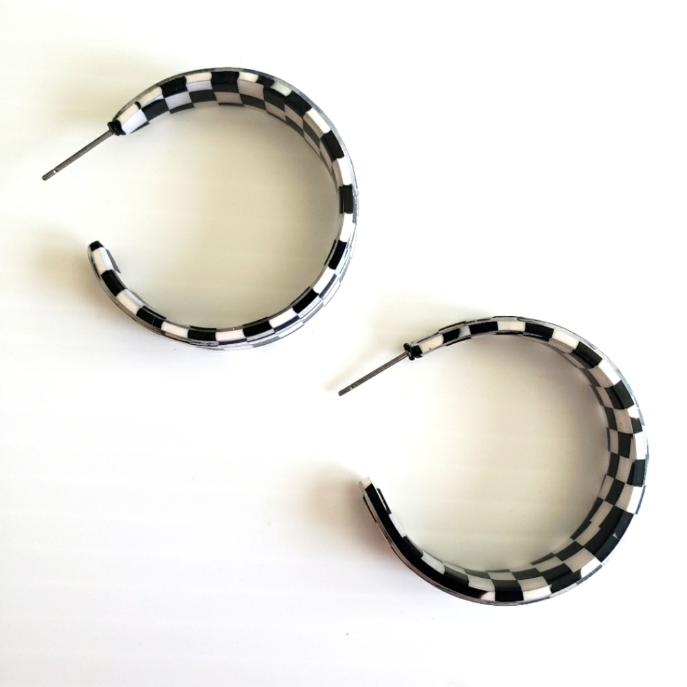 Black and White Checkered Hoop Earrings